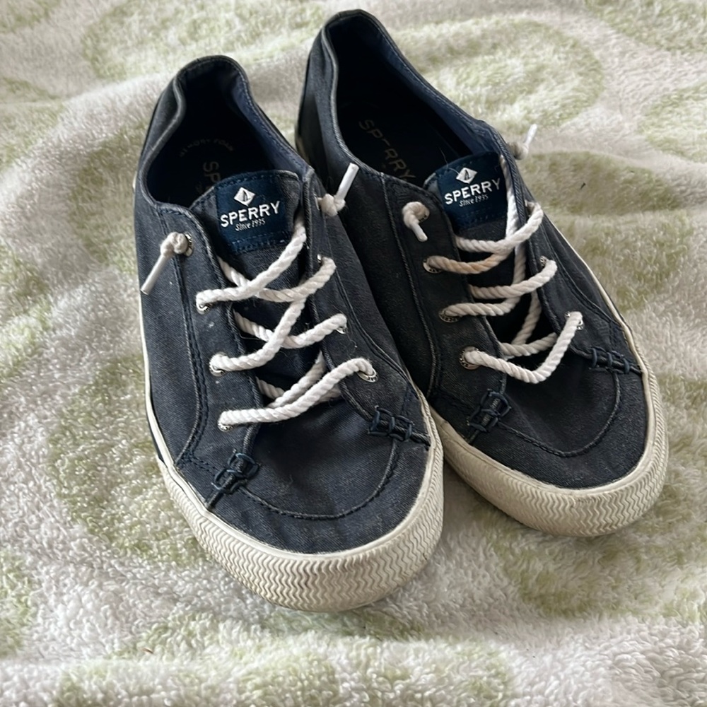 Blue Sperry boat sneakers